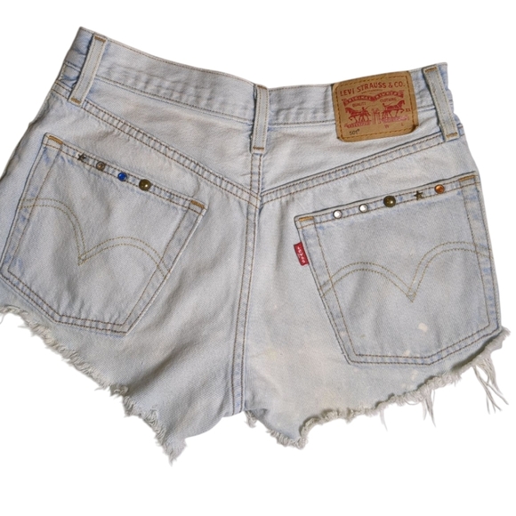 LEVI'S 501 Vintage Cut Off Jean Shorts w/ Studs & Jewels SZ 24 - Picture 5 of 6